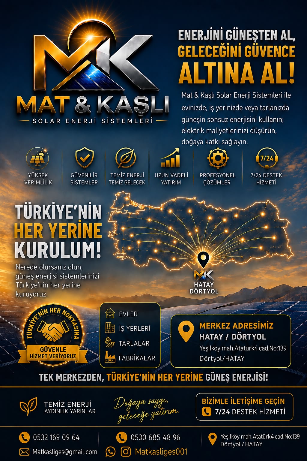Türkiye genelinde kurulum ve Hatay Dörtyol merkez bilgilerini gösteren tanıtım afişi